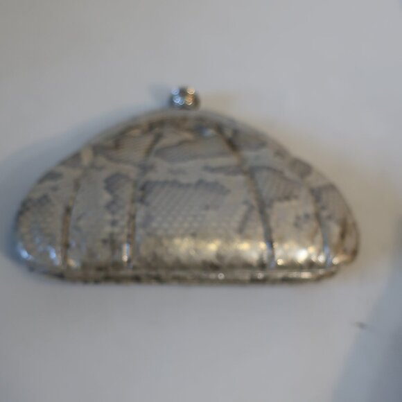 Womens Finesse La Model Silver Gray Cream Python Leather Clutch Handbag - Picture 5 of 14